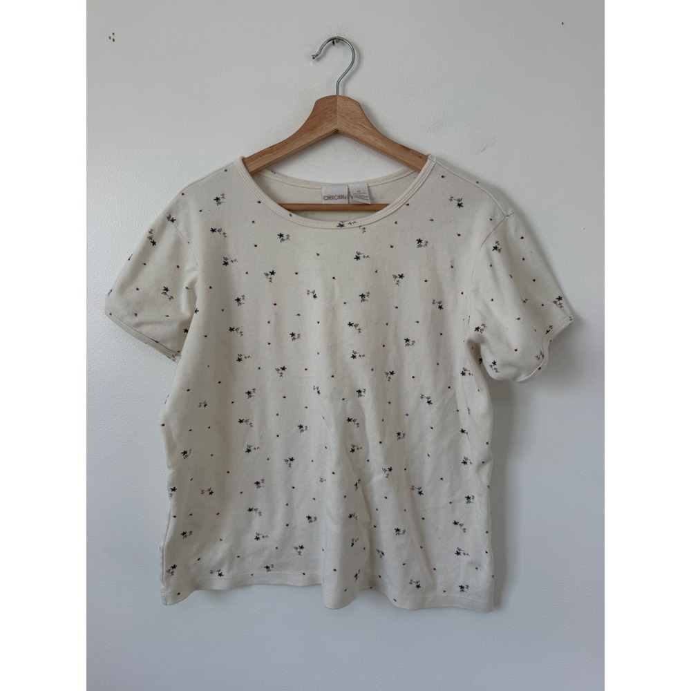 Vintage Cherokee Y2K Floral Short Sleeve Shirt – Cream – XL – 100% Cotton